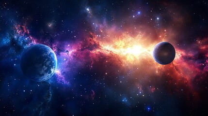 Wall Mural - a panoramic view of the universe showcases the wonders of space, featuring the sun, planet earth, ma