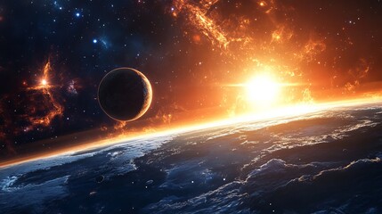 Wall Mural - a panoramic view of the universe showcases the wonders of space, featuring the sun, planet earth, ma