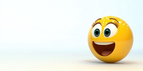 A cheerful yellow emoticon expressing happiness in a light and minimalistic background, evoking positivity and joy in a playful atmosphere