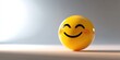 © Bay - A cheerful yellow smiley face shining brightly on a warm wooden surface in soft light, capturing a moment of joy and positivity