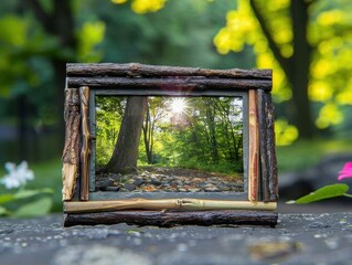 Sticker - Framed Natural Scene with Sunlight Through Trees