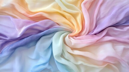 Pastel gradient fabric textures swirled together, white isolated background