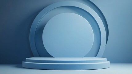 Wall Mural - Blue Minimalist Display Stage with Circles and Platforms