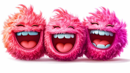 Poster - Three Fuzzy Friends Laughing Together, Funny Cartoon Illustration