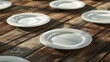 © Gular - various empty eaten food plates were placed on wooden table in the cafe restaurant