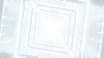 Fototapete - Abstract white futuristic triangle tunnel architecture, loop animation.