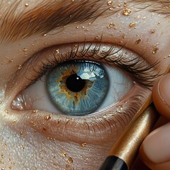 Canvas Print - Close-Up of a Human Eye with Golden Glitter