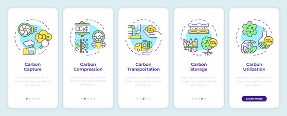 Wall Mural - carbon capture onboarding mobile app screen. co2 emission. walkthrough 5 steps editable graphic inst