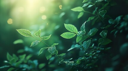 Sticker - Vibrant Green Leaves in a Forest Setting: Nature Photography