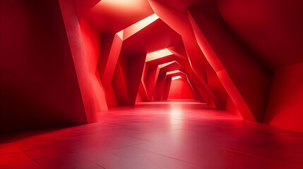 Canvas Print - Red Geometric Corridor: Abstract Architecture in a Modern Setting