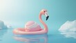 © Berkah - Flamingo float rotate around ice cream on pastel blue background. Seamless looped animation. Minimal summer concept. 3d rendering.