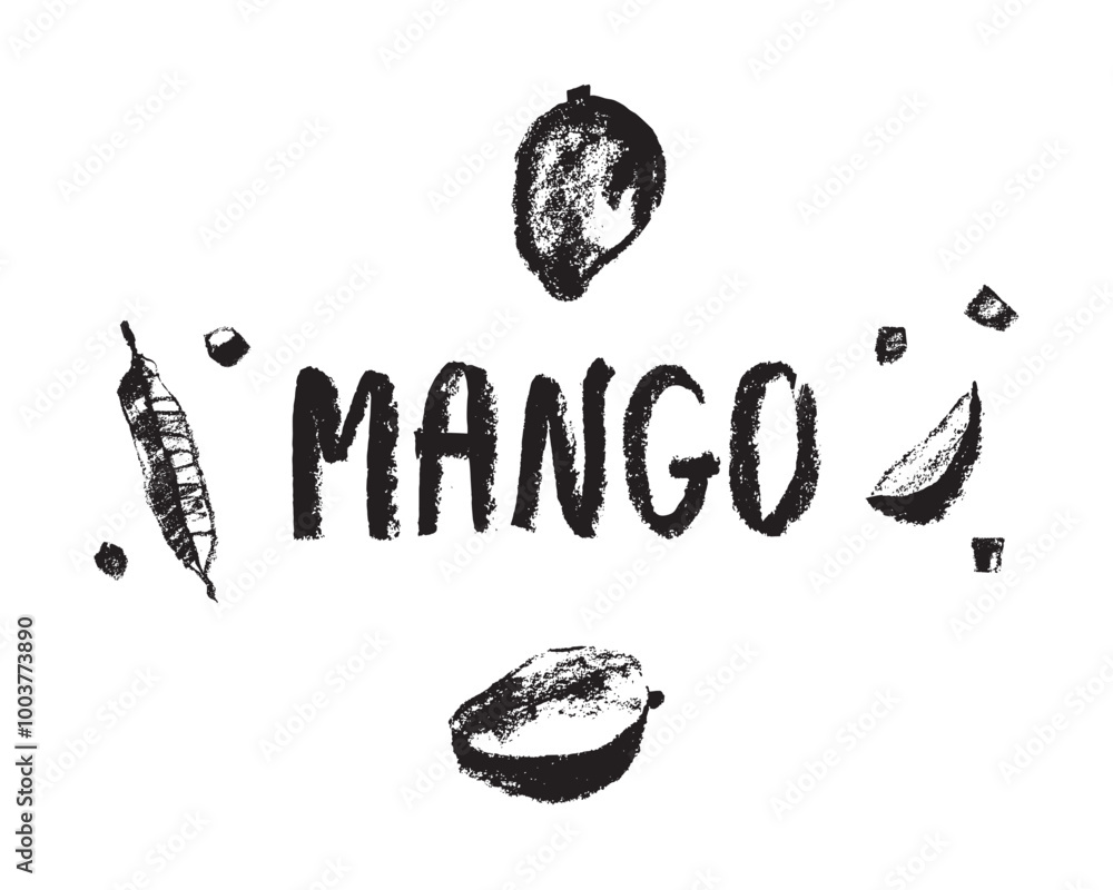 Vector mango symbol. Charcoal drawing. Organic Mango sign. Tropical ...