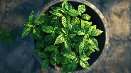 Aufkleber - small green pepper bush growing in a pot top view