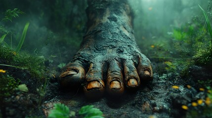 Wall Mural - Giant Footprint in a Mystical Forest