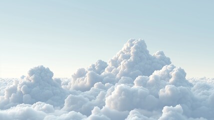 Wall Mural - fluffy white clouds drift across a serene sky over a dreamy landscape during daytime