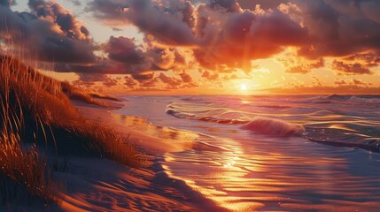 Aufkleber - Sunrise over ocean on beach