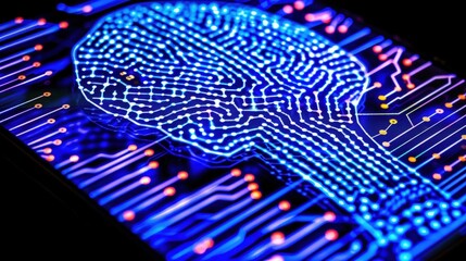 Digital Circuit Artwork with Blue Neon Effects