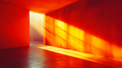 Canvas Print - Sunlight Illuminates a Modern Interior with a Window and Orange Walls