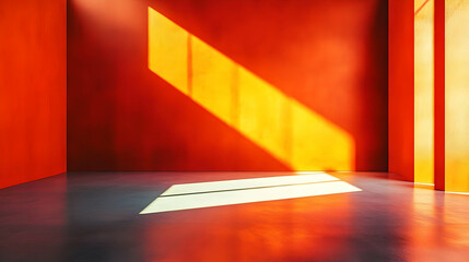 Wall Mural - Sunlight Beams Through Red Room with Concrete Floor