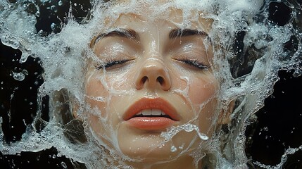 Sticker - Water Splash Portrait: Woman's Face Immersed in Water