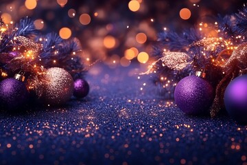 Abstract luxury christmas background, purple and gold, bokeh effects and sparkles.