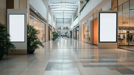 Poster - Blank advertising mockup for advertisement at the shopping mall or A mockup poster stands within a shopping Centre mall 