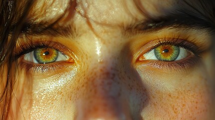 Wall Mural - Close Up Portrait of Woman's Eyes with Freckles and Sunlight