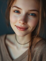 Poster - Serene Portrait of Woman with Necklace and Mole