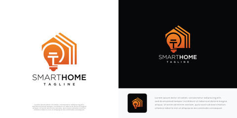 Smart home logo design vector illustration. Home and light bulb logo icon.