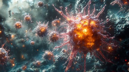 Wall Mural - microscopic view of a virus: close-up of a cell