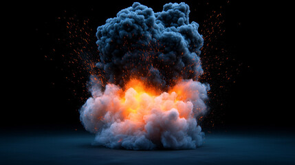 A large explosion creating a dramatic cloud of smoke and fire in a dark environment