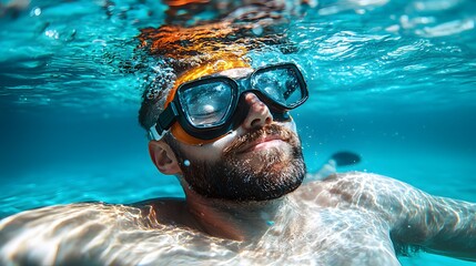 Worker Swimming in Clear Ocean Water with Soft Light