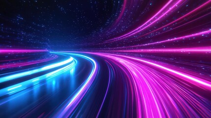 a vibrant depiction of colorful light trails representing speed and movement in a futuristic setting