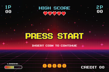 Wall Mural - press start insert a coin to continue .pixel art .8 bit game. retro game. for game assets .retro fut