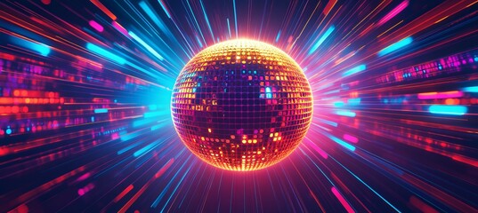 Wall Mural - disco ball light with sunburst light effect background. generative ai technology.