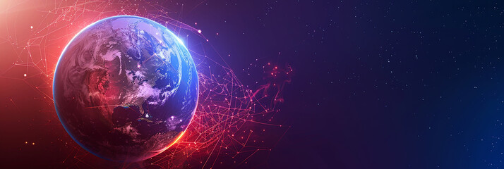 Wall Mural - a digital image of the earth with dynamic motion lines around an abstract blue background