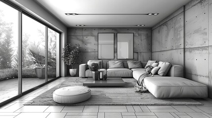 Sticker - Modern Living Room with Concrete Walls