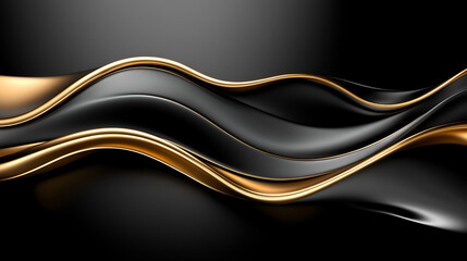 Wall Mural - flowing waves of gold and black create an eye-catching abstract design with smooth curves and shiny 