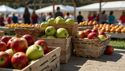 Fall festival crafts, food stalls, and apple baskets on a white background.