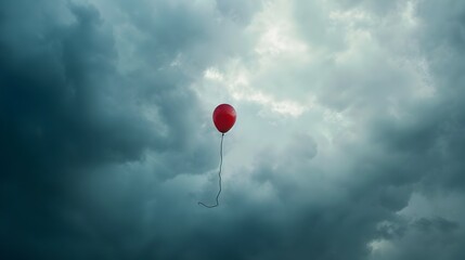 a lone balloon adrift in the clouded sky representing disheartened emotions and lost dreams