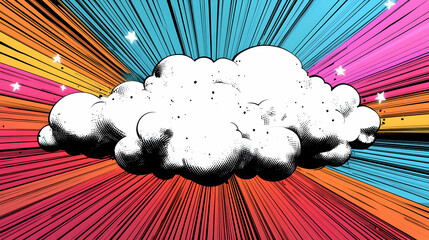 Sticker - Cloud Burst with Colorful Rays - Retro Comic Book Design