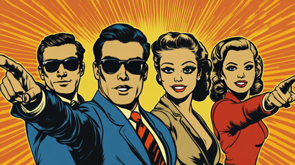 Wall Mural - this is a fun, retro-style illustration showing people pointing. it's perfect for advertising or ann