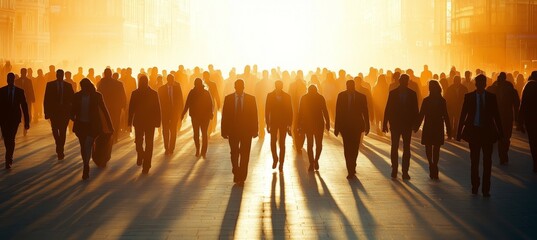 Aufkleber - Silhouette of businessman and businesswoman walking. Company teamwork job. Generative AI technology.	
