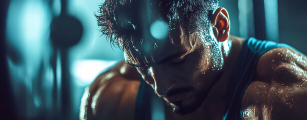 Intense Close-Up of a Muscular Athlete in Workout