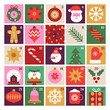 © Anna Bova - Merry Christmas advent calendar with geometric icons. Modern minimalist holiday stickers. Candy cane, Santa, Christmas tree, holly, gifts. Xmas poster, banner, card. Vector flat illustration.