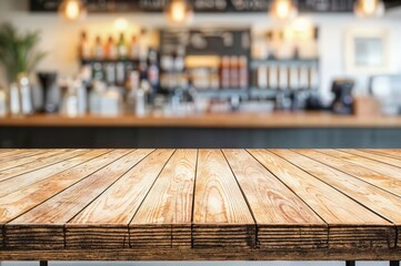 Aufkleber - Empty wooden tabletop with blurred background of coffee shop bar counter