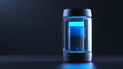 Fototapete - The container features an illuminated blue center, enhancing its contemporary design. It stands prominently against a dark background, showcasing its minimalist aesthetic and innovative appeal.