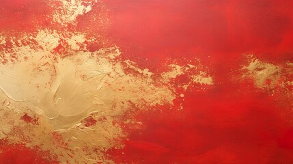 Chinese Abstract gold ink in red paper texture fat paint on surface background Flat lay top view copy space