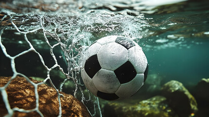 Soccer Ball Underwater Goal in Net with Splash