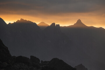 Wall Mural - Beautiful sunset at Benijo beach in Tenerife, Dramatic clouds and beautiful light create beautiful views.